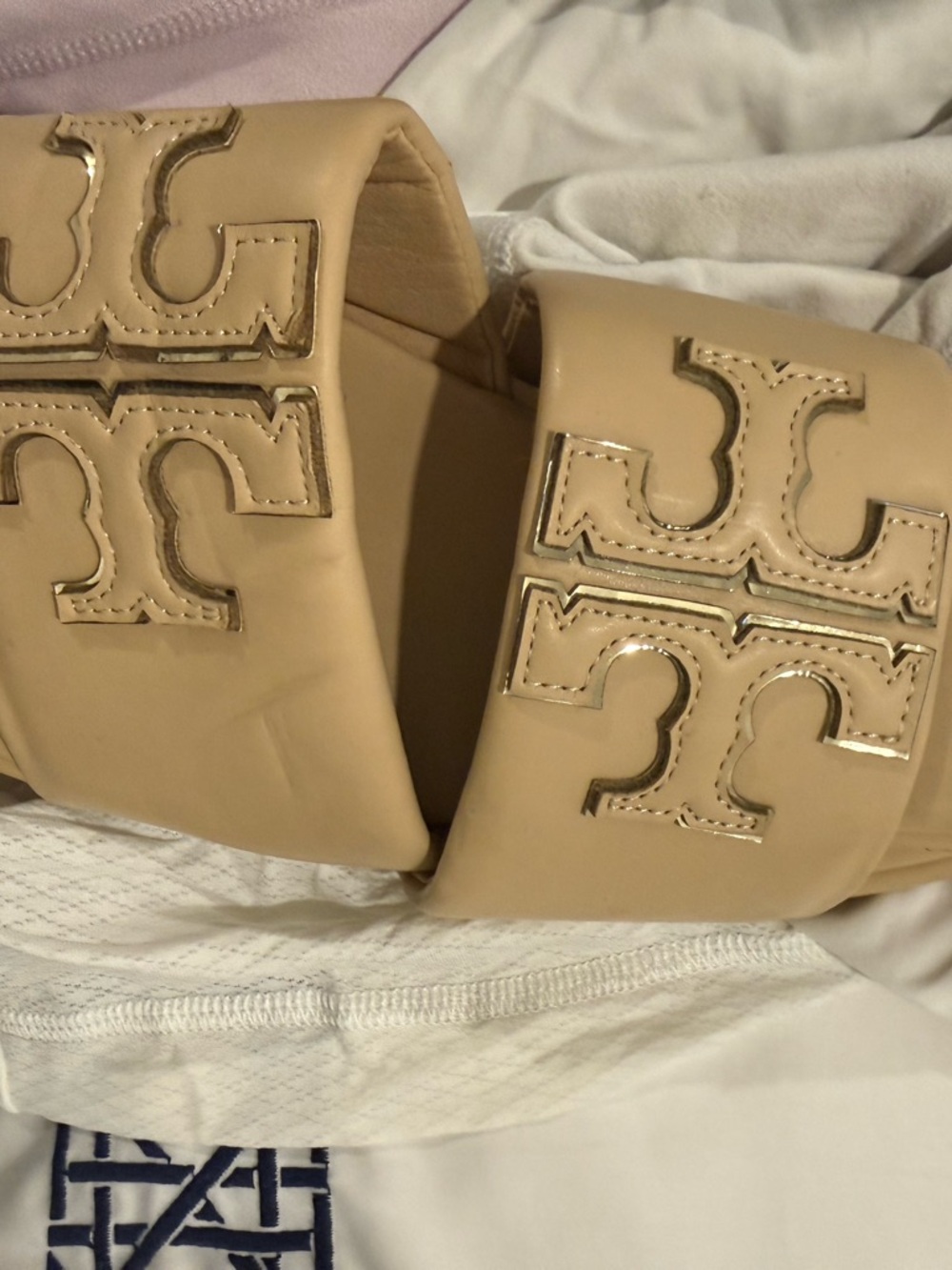 Tory Burch Neutral Beige Logo Slide Sandals